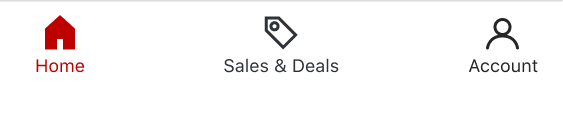 Original mobile app bottom navigation with Home, Sales & Deals, and Account.